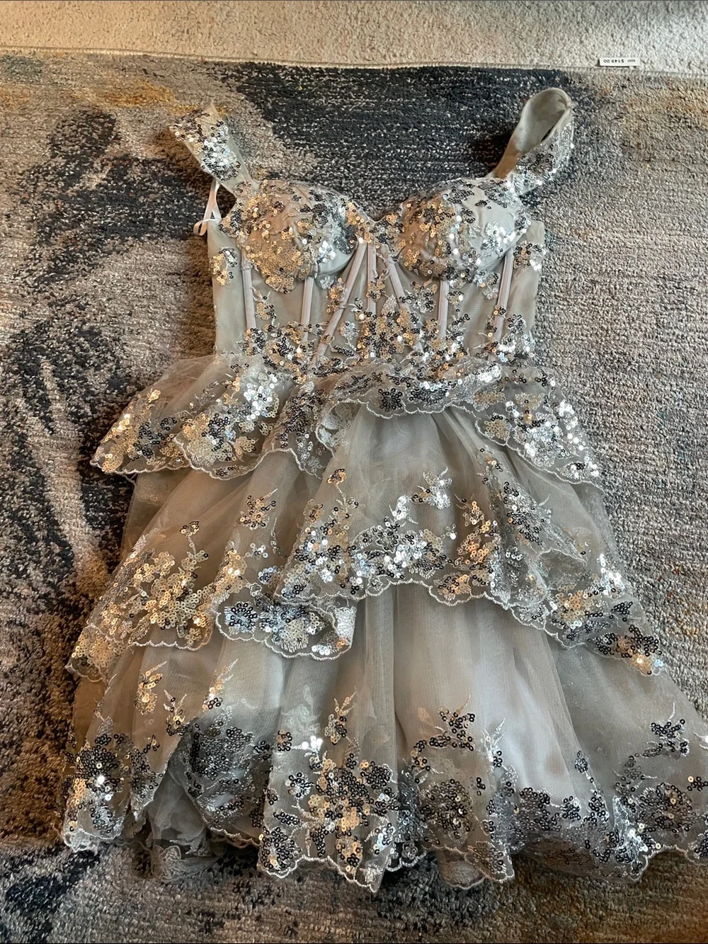 Silver Sequined Tulle Party Dress